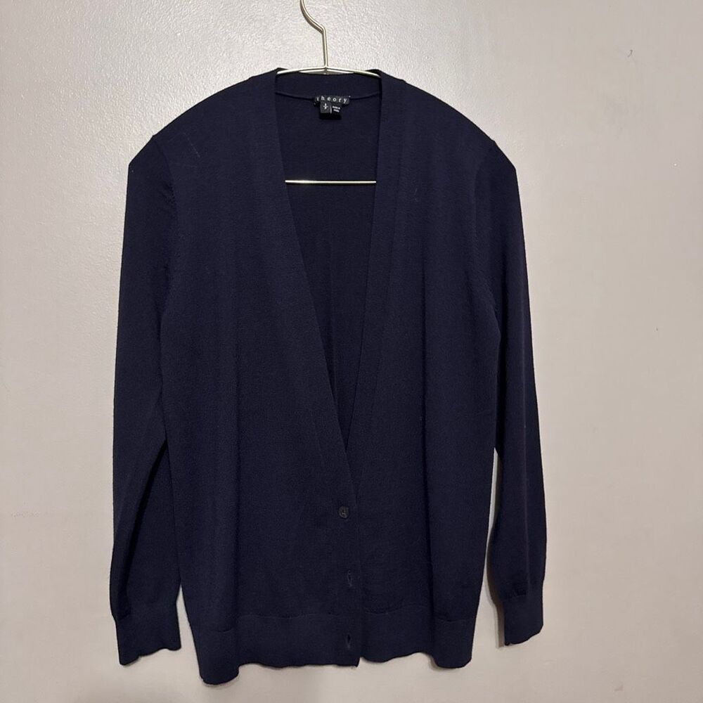 Theory brand navy blue merino wool cardigan size small